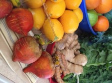 golden beets, meyer lemons, ginger and turmeric root, kale.