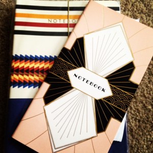 The Art Deco notebook on top is my new address book. 