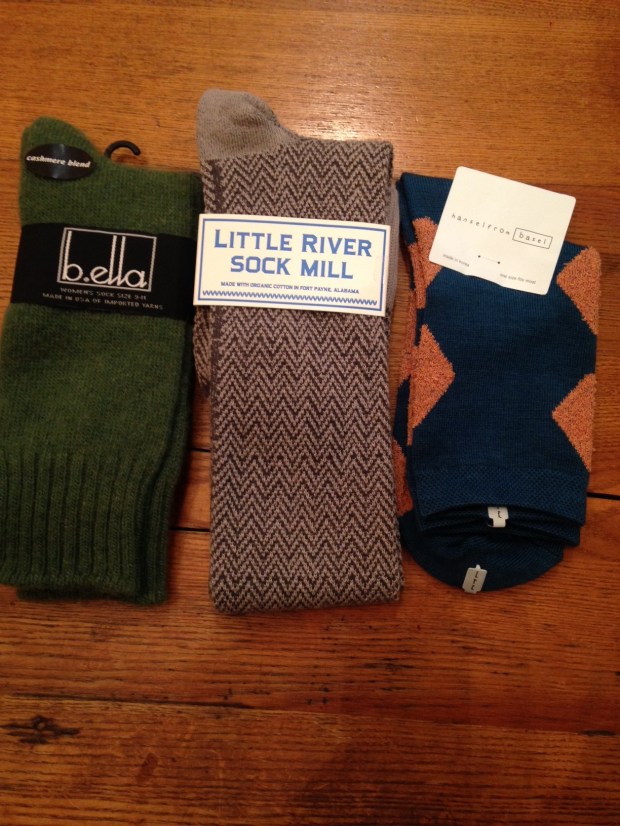 Great socks, fun colors. Once again available locally at my home away from home, Mes Amies